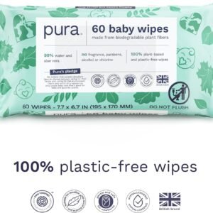 Baby Wipes 3 x 60 per pack (180 Wipes) 100% Plastic-Free